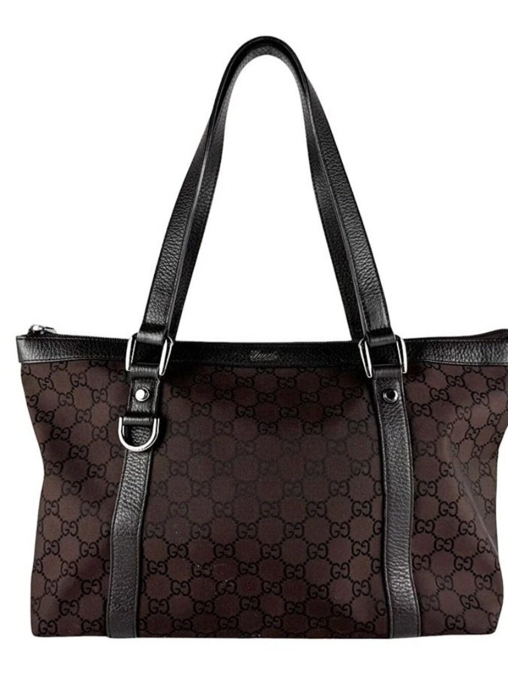 GUCCI Handbag Tote Bag Brown Nylon Canvas/Leather